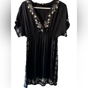 Joy Joy Elegant Boho Navy Blue  Embroidered Dress